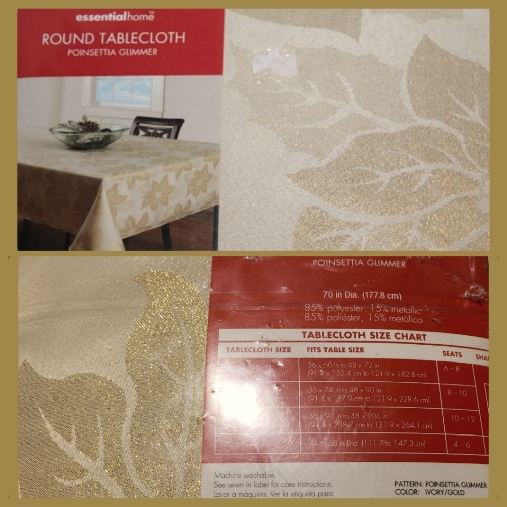 NEW-Essential Home Round Poinsetta Glimmer 70" Dia.(177.8 cm) Tablecloth